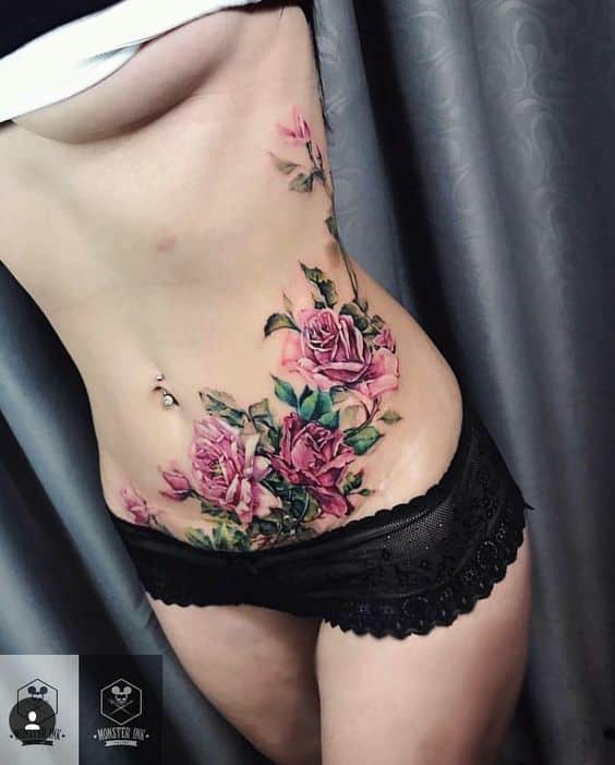 Cherry Blossom Side Stomach Tattoo